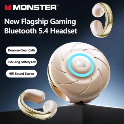 Novos Fones de Ouvido Sem Fio Monster MQT46 Bluetooth V5.4 com 25 Horas de Duração da Bateria, Fones de Ouvido para Jogos à Prova d'Água com Cancelamento de Ruído e Chamadas Claras