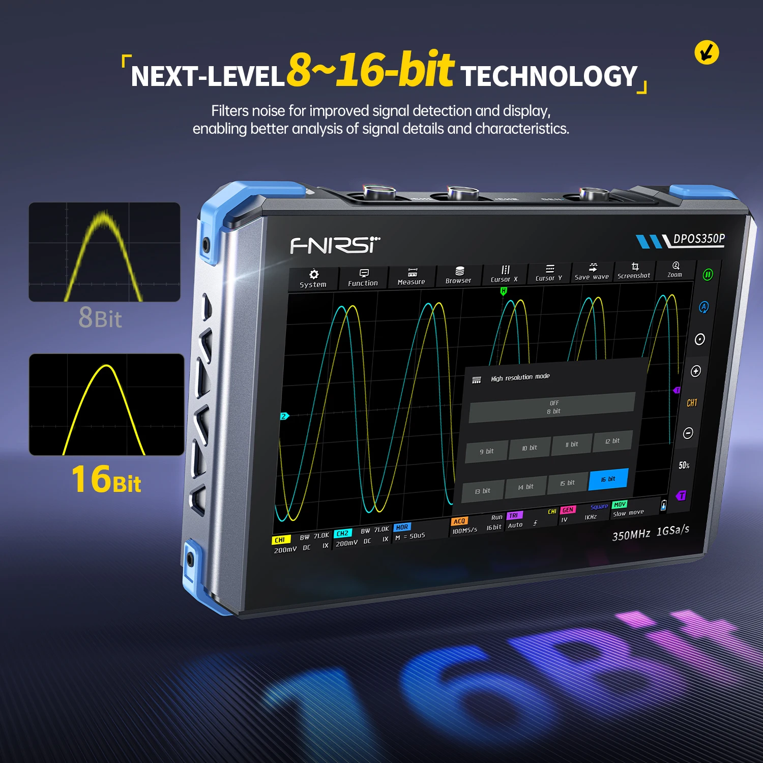 FNIRSI DPOS350P 4 em 1 Tablet Osciloscópio Digital 2CH 350MHz Gerador de Sinal, Analisador de Espectro, Analisador de Resposta de Frequência - Image 2