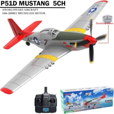 Novo aeronave de controle remoto p51d mustang 2.4g voo acrobático com um clique 4ch planador rtf equipado com sistema de estabilidade xpilot