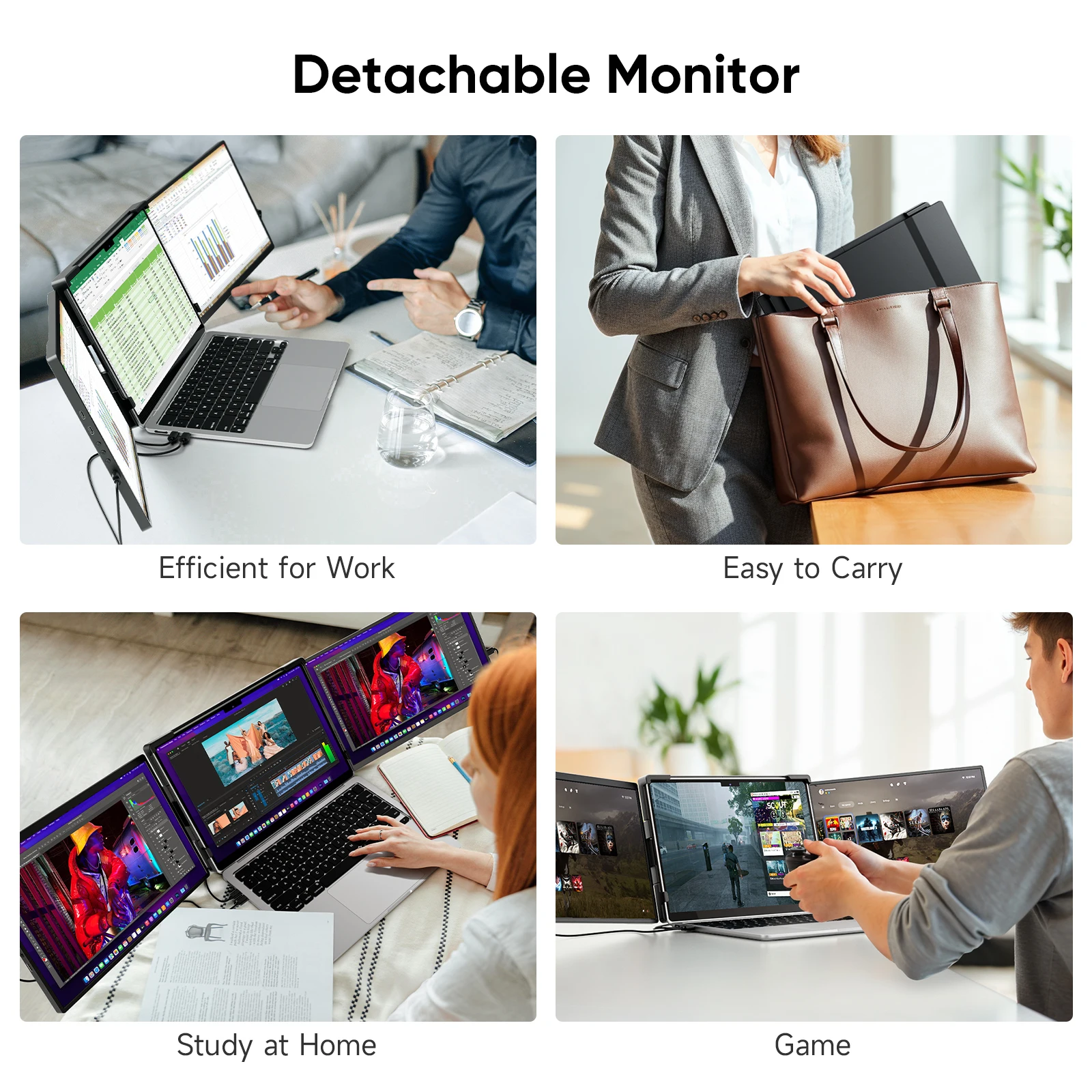 Dopesplay 14.1 "monitor portátil triplo para laptop 1200p fhd ips extensor tela tipo-c usb para pc switch mac laptop até 17.3" - Image 10