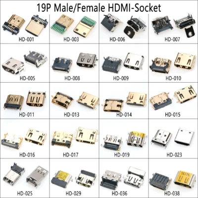 Conector de interface hdmi smd dip 19 pinos 19p 20p vertical hdmi macho fêmea tomada superfície mound pcb receptáculo reparação
