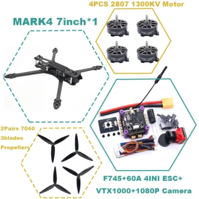 Rctosky MARK4 V2 7 polegadas F745 Controle de vôo 45/60A 4INI ESC rack drone FPV fibra de carbono PV Racing Drone Quadcopter Freestyle