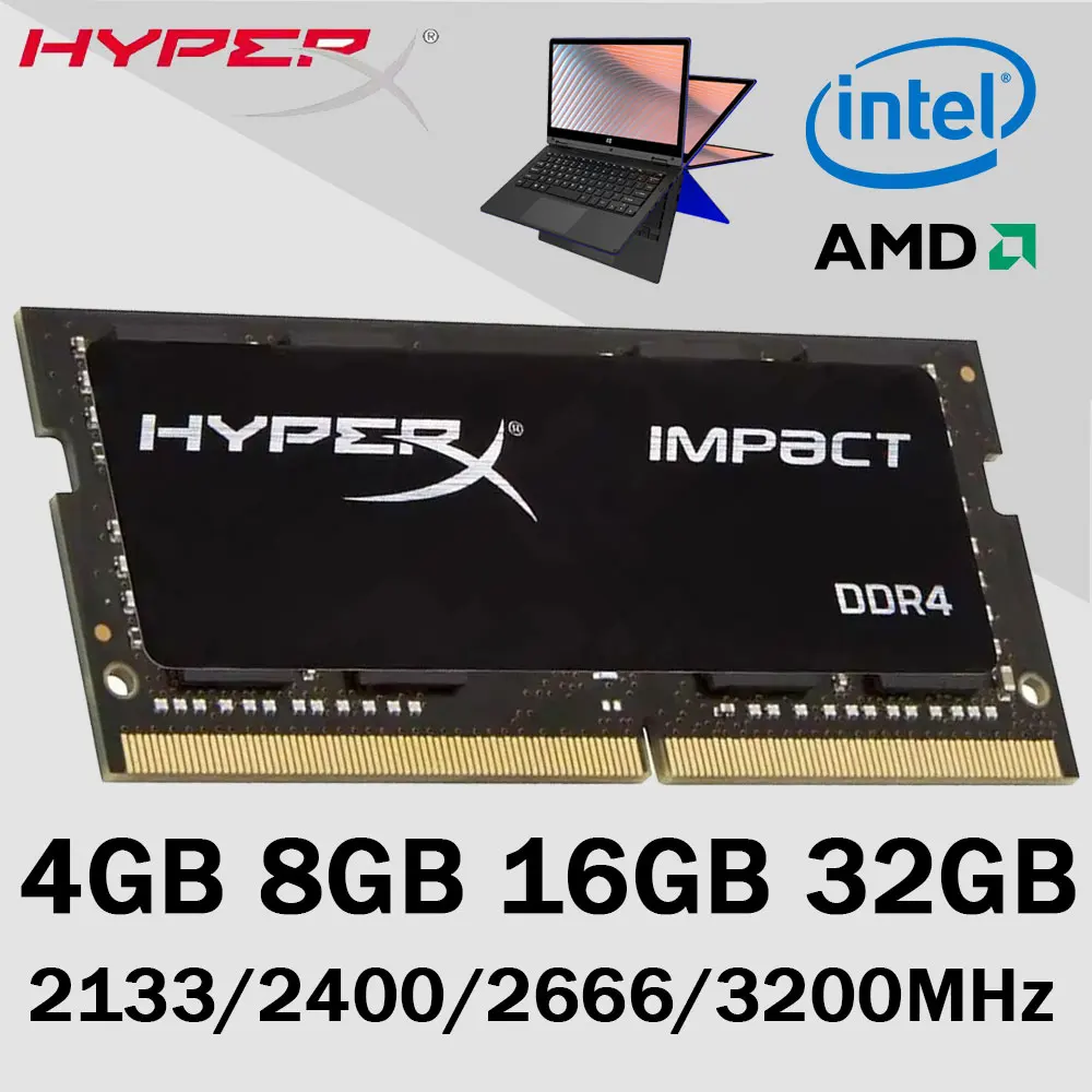 Memória para Laptop HyperX DDR4 DDR3 DDR3L RAM 16GB 4GB 32GB 8GB 3200MHz 2400 2133 2666MHz 1600 1866 1333MHz PC3-12800 SODIMM NB RAMs