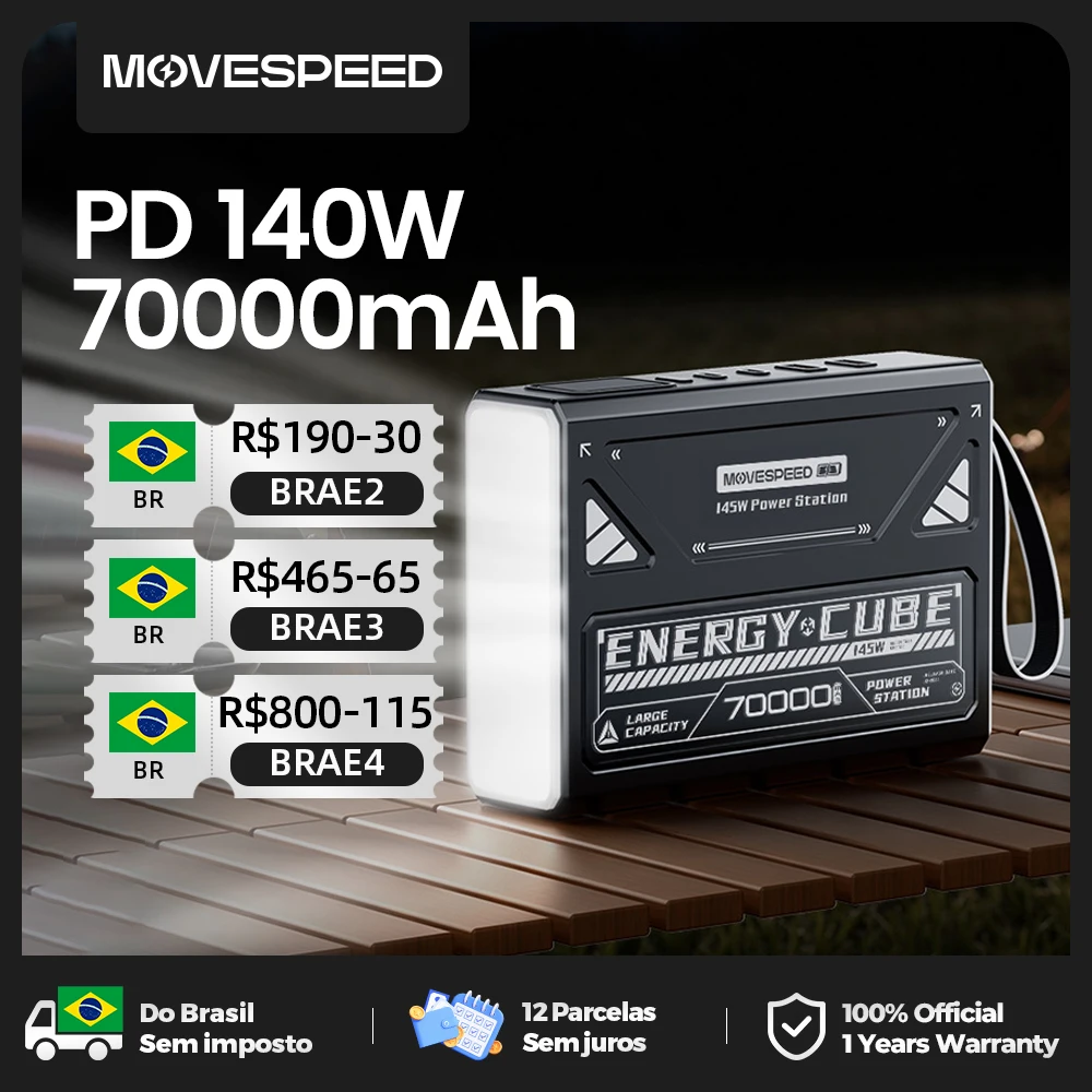 Movespeed z70pro power bank 70000mah 140w pd estação de energia de bateria externa de carga rápida com lanterna para laptop acampamento ao ar livre
