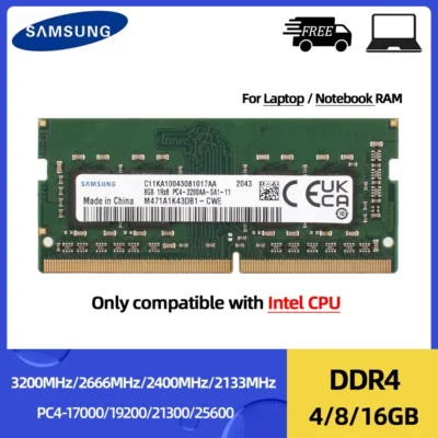 Memória ram samsung ddr4 4gb 8gb 3200mhz 16gb 2666mhz 2400mhz 2133mhz sodimm para cpu intel pc4 3200aa 2666v 2400t memória de laptop
