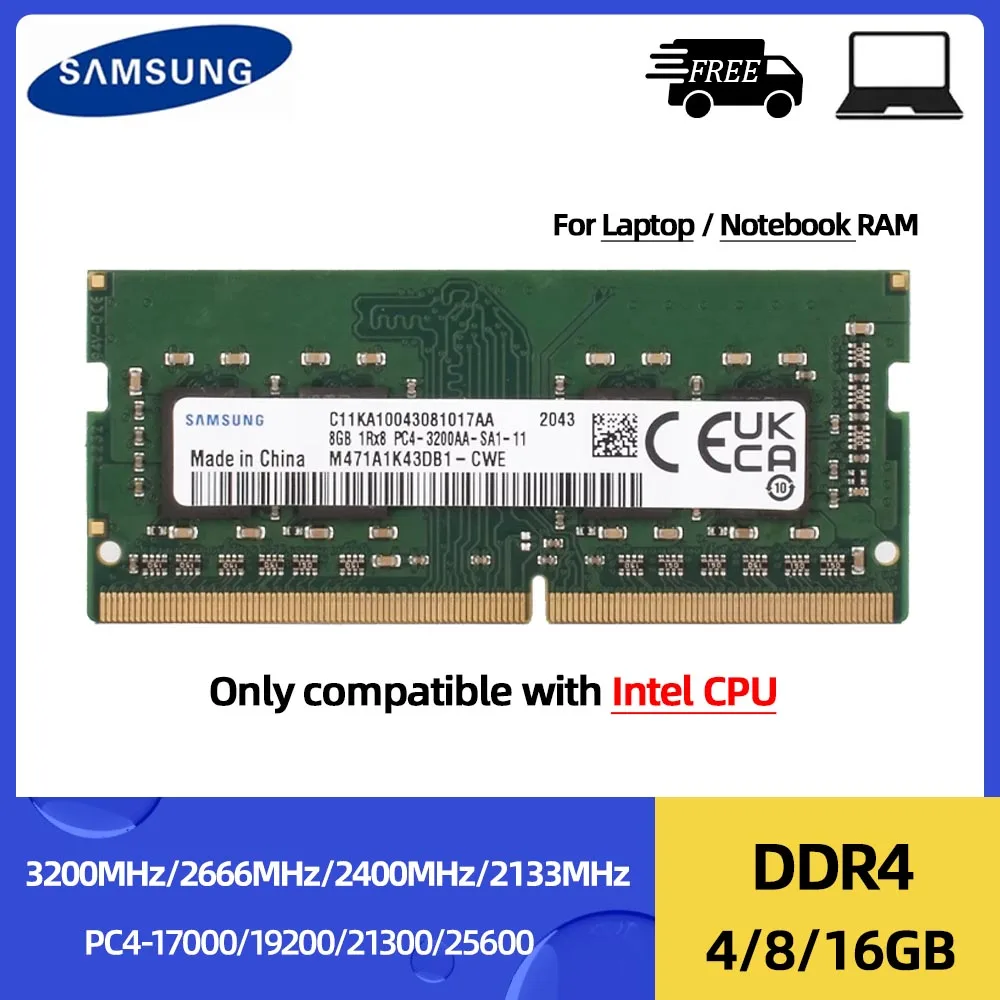 Memória ram samsung ddr4 4gb 8gb 3200mhz 16gb 2666mhz 2400mhz 2133mhz sodimm para cpu intel pc4 3200aa 2666v 2400t memória de laptop