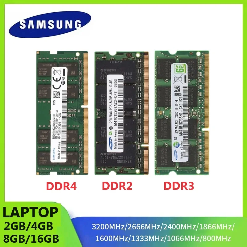 SAMSUNG Notebook Ram SODIMM Memória DDR4 DDR3 DDR2 16GB 8GB 4GB 2GB 3200 2666 2400 1866 1600 1333 1066 800 667MHz Laptop RAM