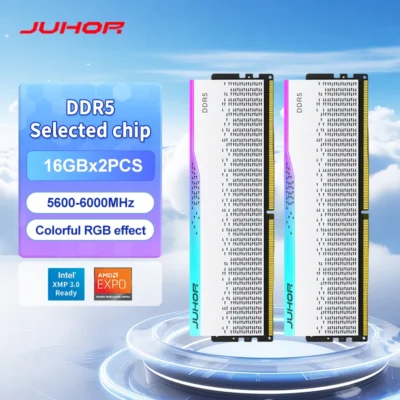 Memória de desktop JUHOR RGB DDR5 16GBX2 6000MHz 5600MHz Dimm Memoria Ram de alta velocidade