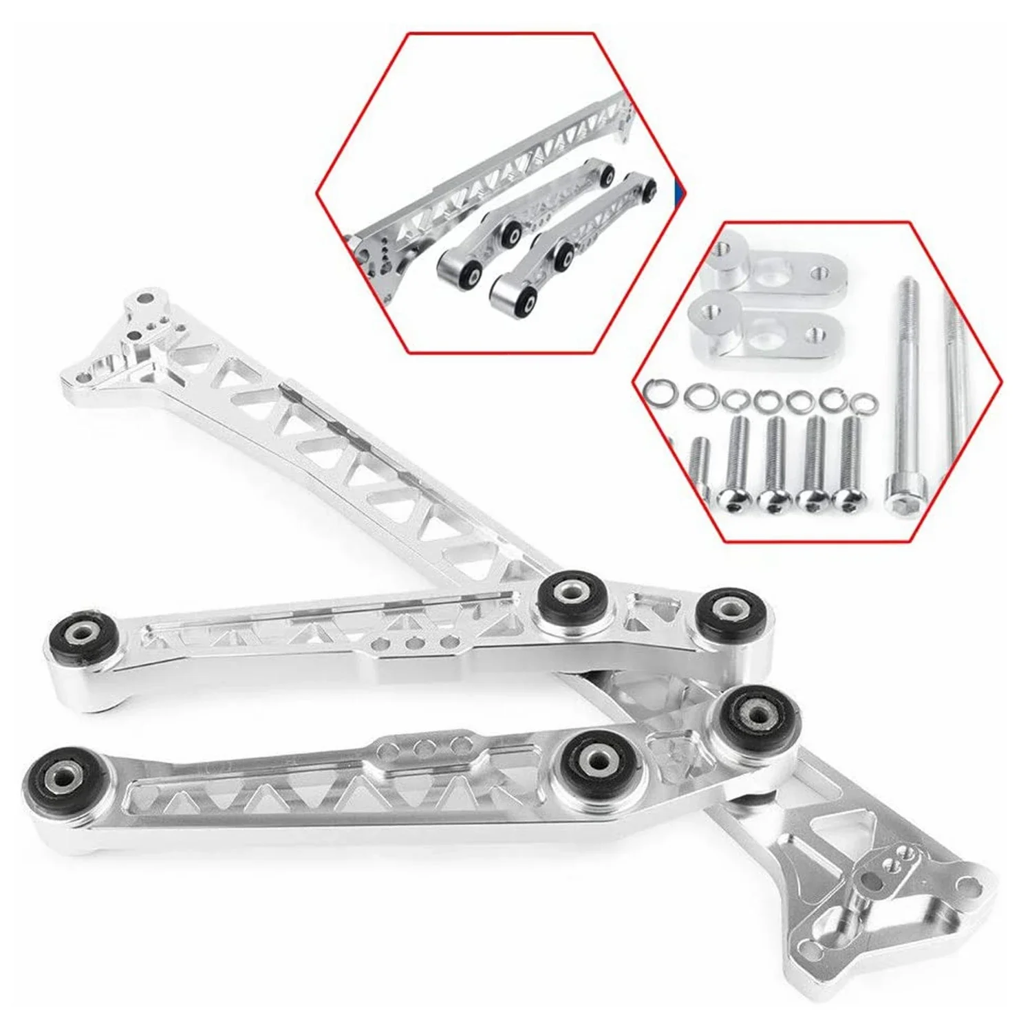 Kit de atualização de suspensão usinada de boleto de prata para 92-95 Honda Civic EG braços de controle inferiores traseiros + suporte de subquadro boleto - Image 4