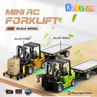 1:64 guindaste de controle remoto bluetooth e empilhadeira dois em um mini carro de brinquedo de liga de mesa com reboque presente de natal em caixa colorida