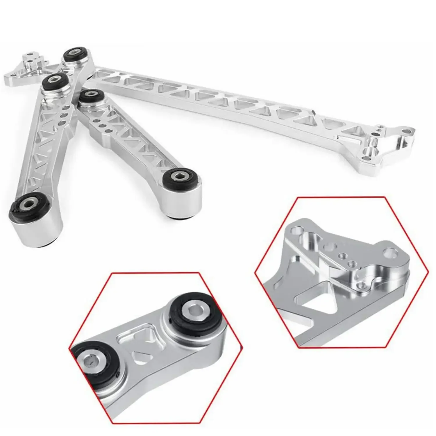 Kit de atualização de suspensão usinada de boleto de prata para 92-95 Honda Civic EG braços de controle inferiores traseiros + suporte de subquadro boleto - Image 6