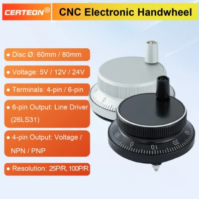 Gerador de Pulso Manual MPG CNC 5V 12V 100PPR Codificador Eletrônico Handwheel para Fresadora e Torno Industrial