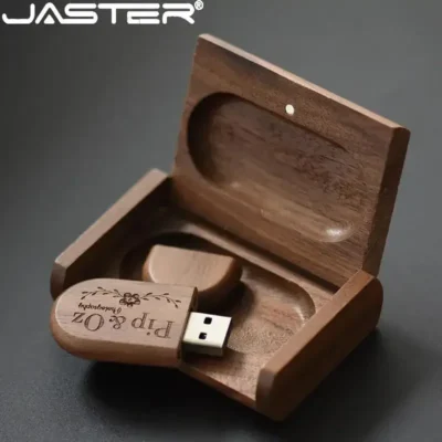 Pen drive JASTER USB 2.0 de 64GB com caixa de madeira, personalização gratuita com LOGO, dispositivo de armazenamento de 64GB, 32GB, 16GB, presente de casamento, pendrive.