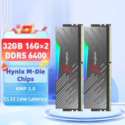 Memória KingBank SOARBLADE KRRB DDR5 preta RGB SÉRIE 32GB (16GBx2) 6400MHz CL32 Hynix M die