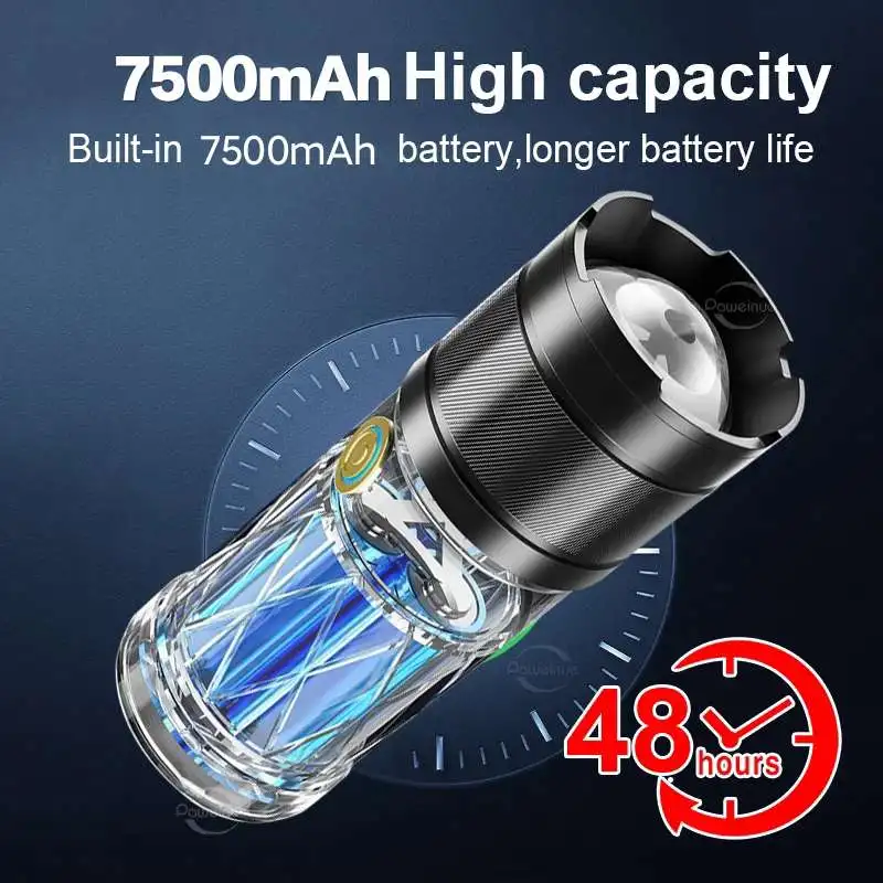 Lanterna poderosa de 100w com luz cob, lanternas led de alta potência, 7500mah, zoom poderoso, 3000m, lanterna tática, lâmpada de mão - Image 3