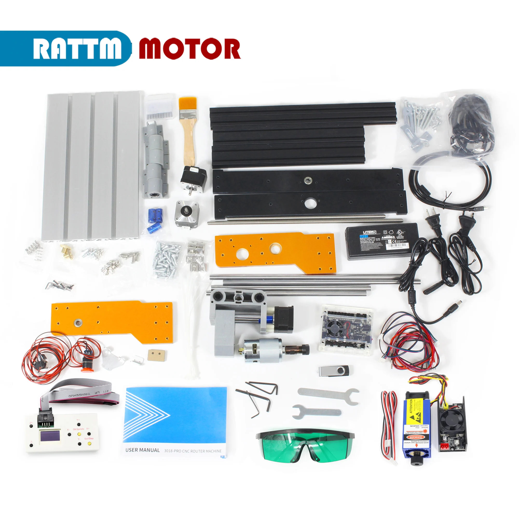 【Estoque nos EUA e UE e BR】 Novo kit de atualização de estrutura de metal de liga de alumina CNC 3018 Plus Nema17 42 Stepper com limite, interface de parada de emergência - Image 3
