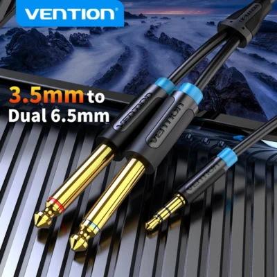 Vention 3.5mm para dual 6.5mm adaptador jack de cabo de áudio duplo 6.35mm masculino 1/4 "mono jack para 1/8 estéreo" 3.5mm jack aux cord