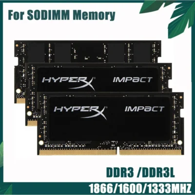 Memória para laptop HyperX RAM DDR3 DDR3L 8GB 4GB 1600MHz 1333MHz 1866MHz SODIMM 1.35V 1.5V PC3/PC3L-12800S PC3-10600S Memória não-ECC