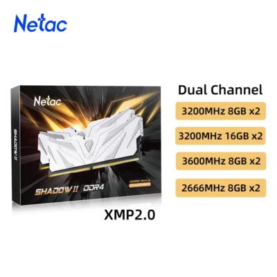 Memória Ram Netac DDR4 8GBX2 16GBX2 DDR4 3200mhz 3600mhz 2666mhz Memória Dissipador de calor XMP2.0 288Pin Dual Channel com dissipador de calor para PC