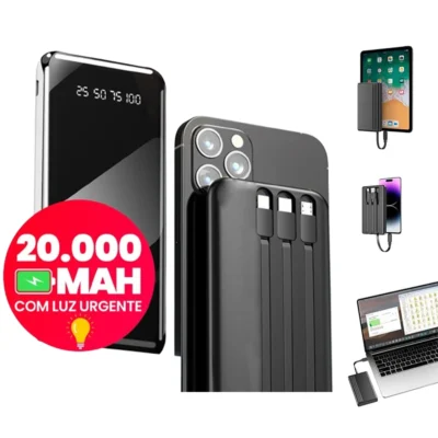 Power Bank 20000mAh com Lanterna LED, Design Favo de Mel, Carregador Portátil, Bateria Externa para Viagem