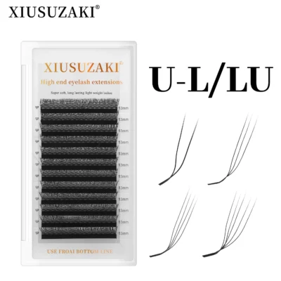 Xusuzaki l/lu/m onda em forma de u yy 3d 4d 5d w extensões de cílios u/w extensão de cílios vison pré-fabricado volume fãs cílios postiços