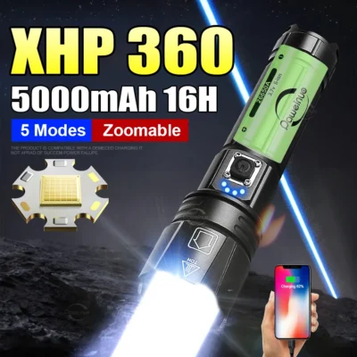 2024 5000mAh Super Poderoso XHP360 36Core LED Flshlight USB Recarregável Lanternas Táticas de Alta Potência Lanterna com Zoom Telescópico