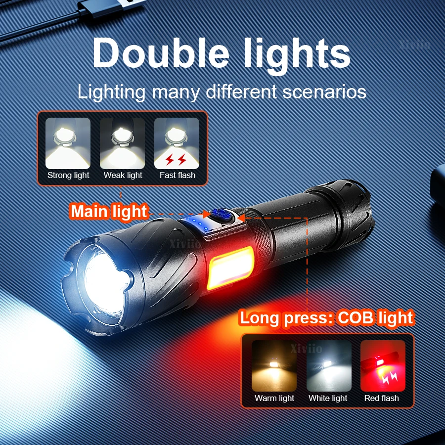 Lanterna LED XHP360 de Super Alta Potência Recarregável, Lanterna Tática de Longo Alcance 3 KM, Lanterna para Camping - Image 3