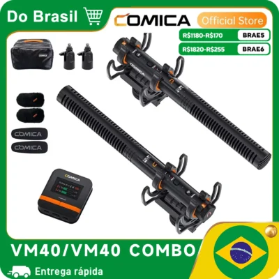 Microfone Shotgun COMICA VM40 Gravação 48kHz/32-bit Float, Modos Com Fio e Sem Fio, 32GB de Memória Interna Compatível com Câmer