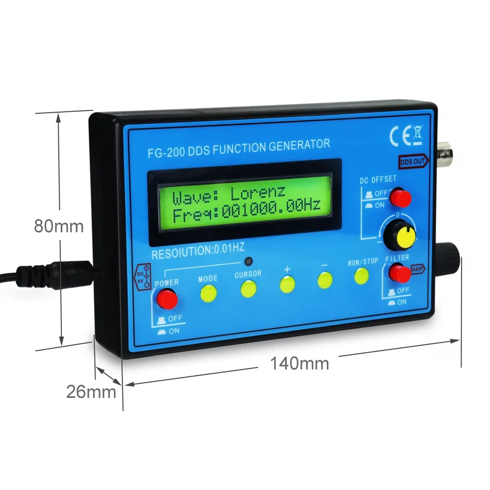 Gerador de Sinal DDS FG-200 0.01Hz-500KHz Módulo Ajustável de Gerador de Sinal Formas de Onda Senoidal+Quadrada+Triangular+Dente de Serra - Image 6