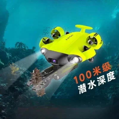 Drone subaquático profissional com câmera 4K de alta definição, braço robótico de resgate, máquina inteligente de salvamento, gravação com controle remoto.