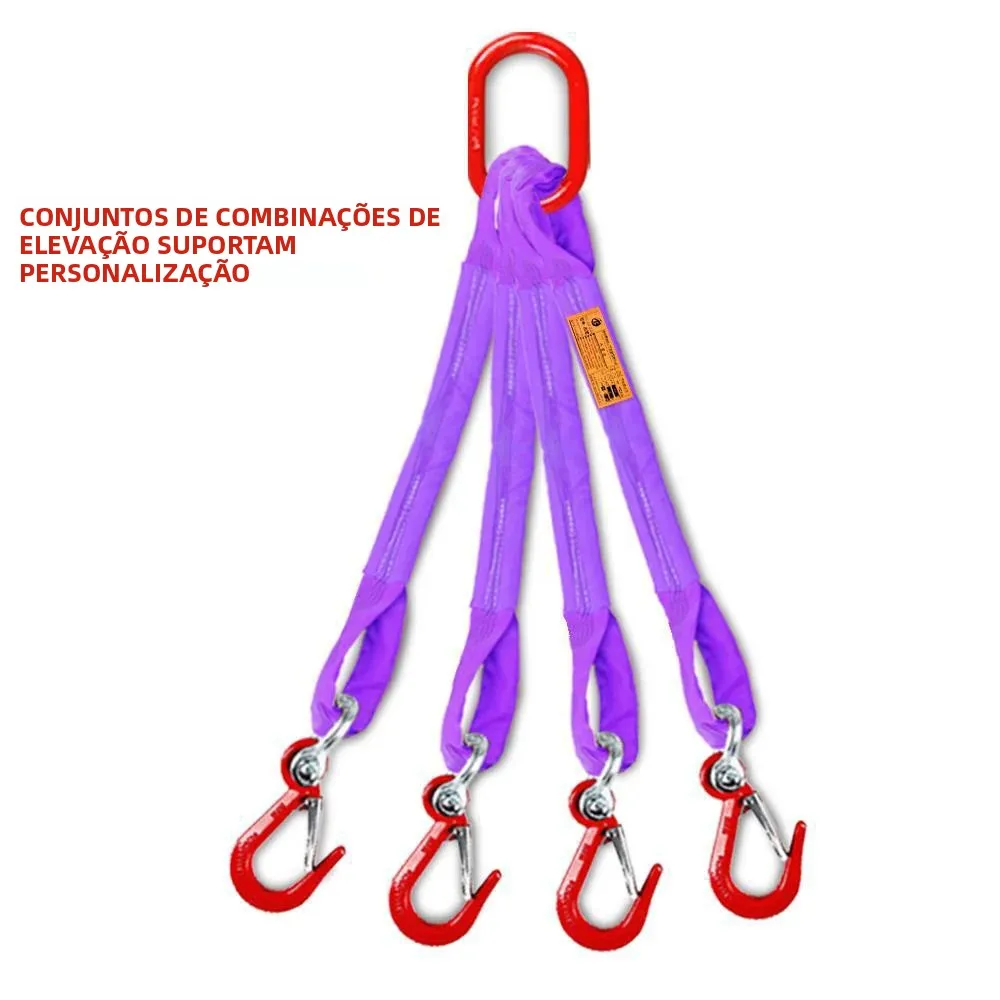 Cintas de Elevação Planas de 2 Toneladas com Ganchos, Conjuntos Completos de Cintas com Mosquetões para Guindaste Móvel - Image 3