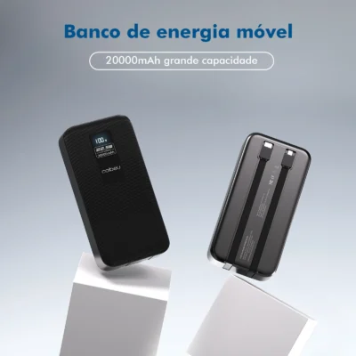 Carregador Portátil 20000mah，Power Bank Portátil，Pilhas Recarregáveis，Powerbank Portátil， TYPE-C, USB， Preto， Do Brasil