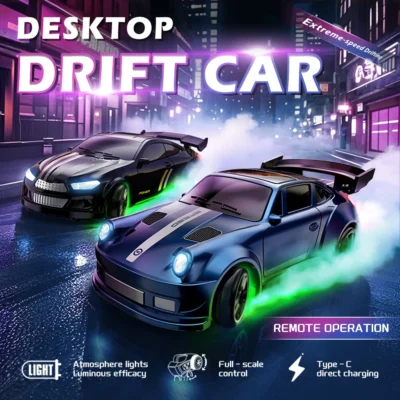 1: 64 carro de deriva de mesa com tração nas quatro rodas, mini brinquedo de corrida de proporção completa com bateria recarregável, presente de feriado infantil