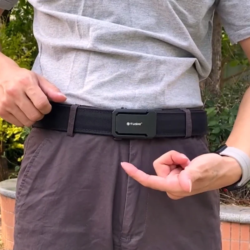 HSSEE Novo cinto militar duro para homens e mulheres cinto tático de nylon ao ar livre apertado fivela de metal fivela automática IPSC cinto de armas cinto casual masculino - Image 4