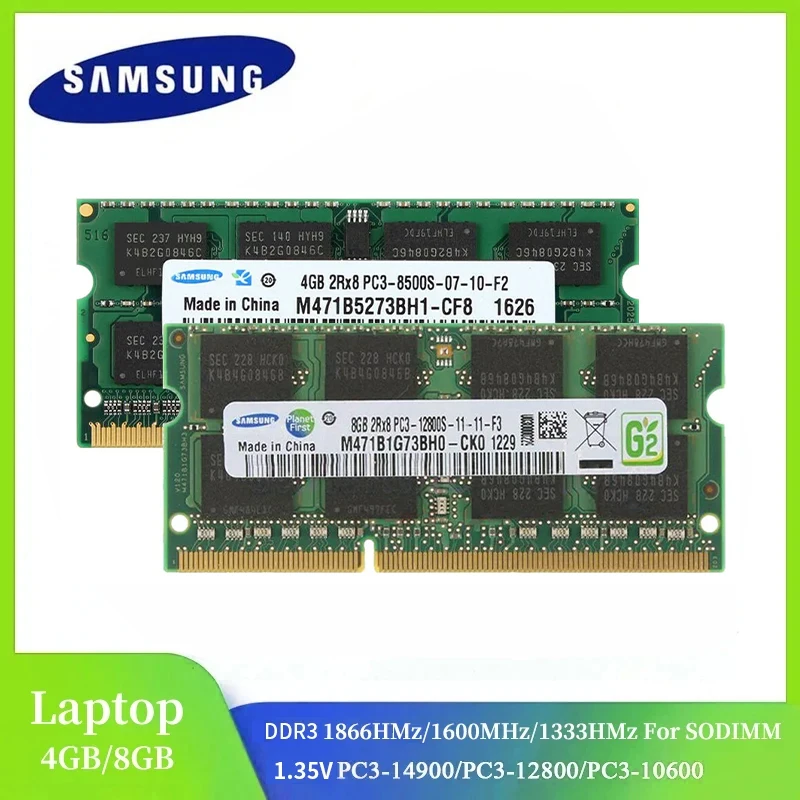 1/2PCS SAMSUNG Memória Laptop Ram DDR3 8GB 4GB 1333Mhz 1600Mhz 1866Mhz SO-DIMM PC3-10600 12800 14900 Notebook 1.5V PC3 Memoria