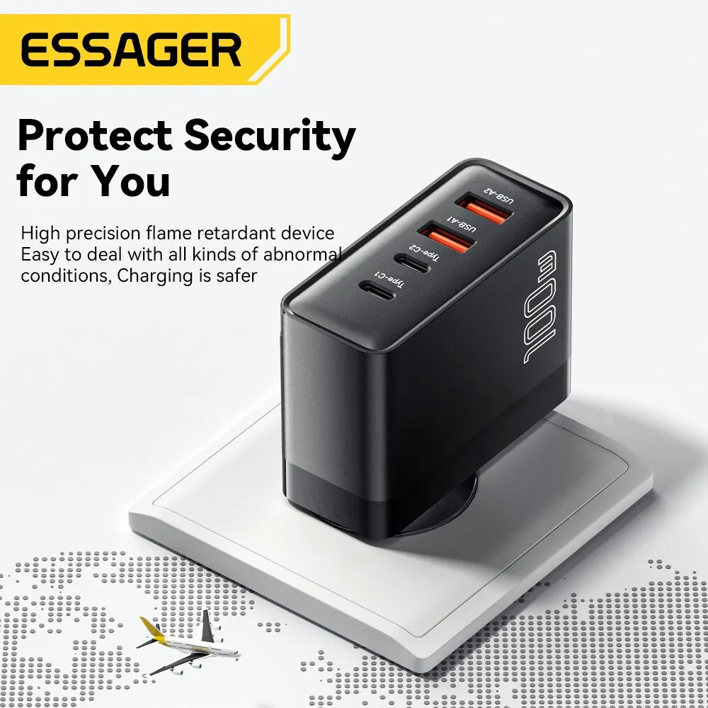 Essager 100W GaN USB Tipo C Carregador PD QC Carga Rápida 4.0 3.0 Tipo C Ricarica Rapida Por iPhone 14 13 12 Xiaomi Macbook - Image 3