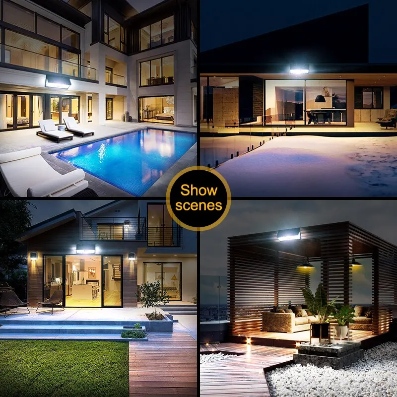 Luz solar solar ao ar livre com sensor de movimento, decoração do jardim, lâmpada de parede, 4 Mode, IP65 impermeável, porta do quintal, 190LED - Image 7