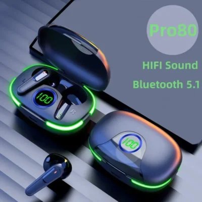 Tws pro80 fone bluetooth 5.3 fones de ouvido sem fio alta fidelidade estéreo com microfone display led esportes para o telefone