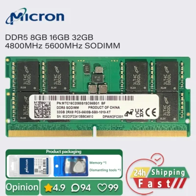 Memória Micron DDR5 8GB 16GB 32GB 4800 5600 para Laptop RAM PC5 38400 44800