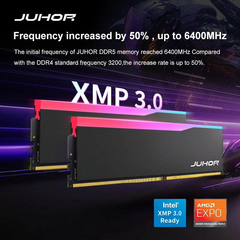 JUHOR Memoria Ram DDR5 RGB 16GB 6000MHz 6400MHz Desktop PC5 Computador Memória regulável de alto desempenho - Image 5