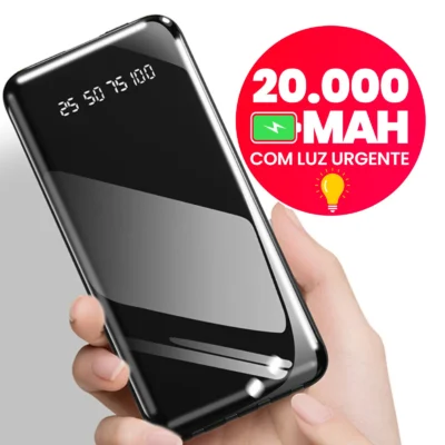 Power Bank 20000mAh com Lanterna LED de Alta Capacidade Recarregável Portátil Ideal para Camping, Emergências e Celular