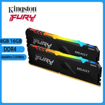 Memória para jogos Kingston BEAST RGB 3200MHz 2666MHz RAM DIMM XMP 16 8GB PC4-21300 PC4-25600 1.2V 288Pin Ram DDR4 para memória de desktop