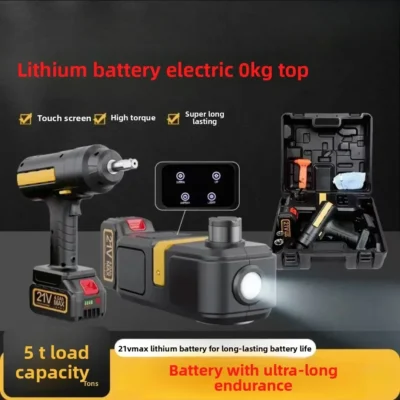 Macaco Elétrico Automotivo Durável com Bateria de Lítio 5 Toneladas 12V, Conjunto com Chave de Impacto, Equipamento Multifuncional para Veículos Off-road e Elevação