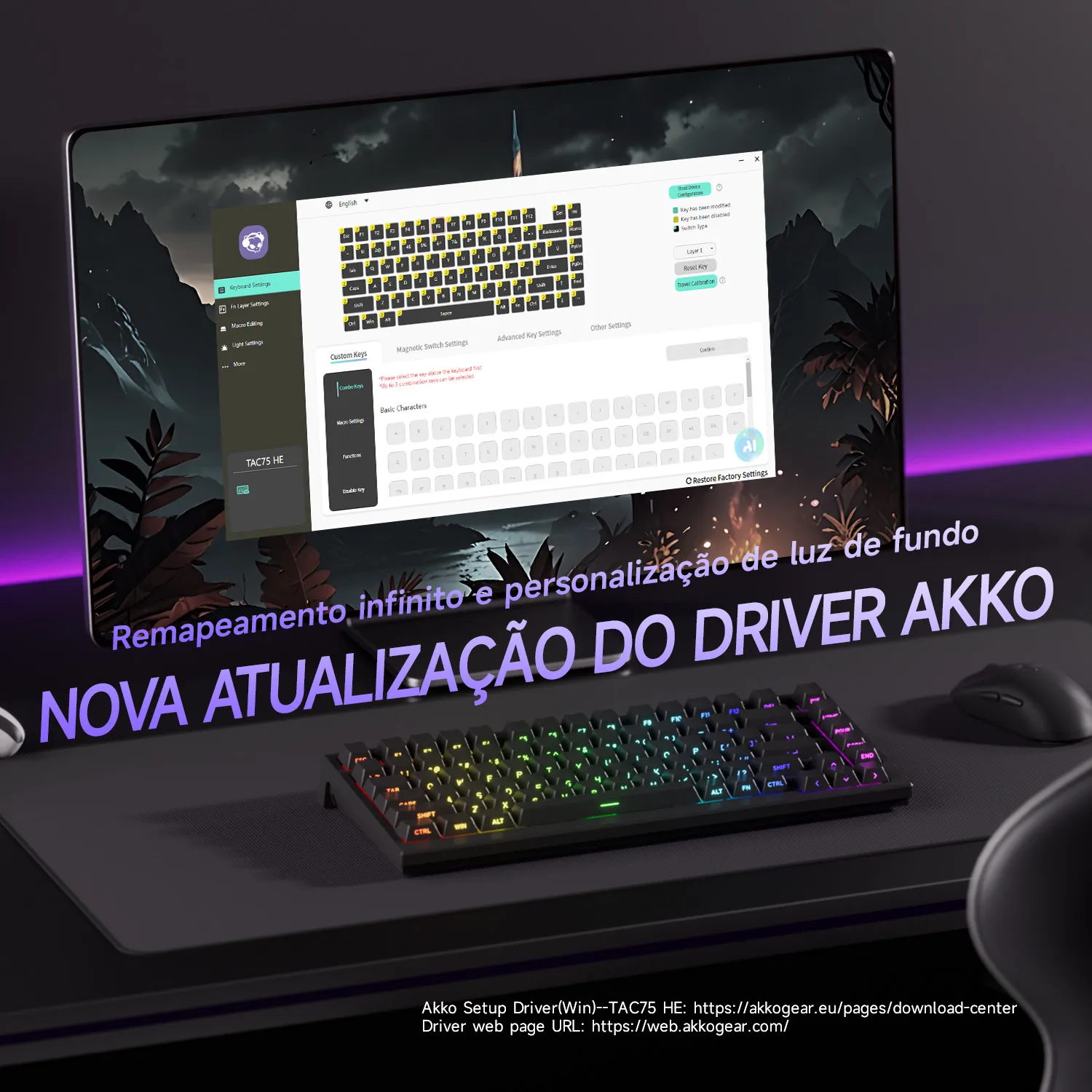 Akko tac75 he teclado magnético 75% gatilho rápido 0.005mm rgb 8k taxa de pesquisa com fio mecânico esports teclado para jogos para gamer - Image 6