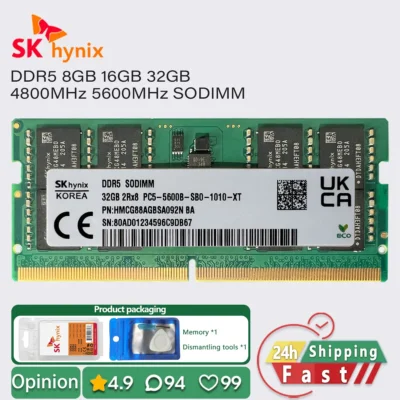 Memória RAM para laptop SK Hynix 8GB 16GB 32GB DDR5 4800 5600 PC5 38400 44800