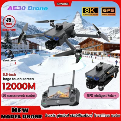 Novo quadricóptero profissional para evitar obstáculos ae30 max, alcance de vôo de 6000m, tela lcd, drone gps, 8k câmeras duplas, rádio 5g, tempo real