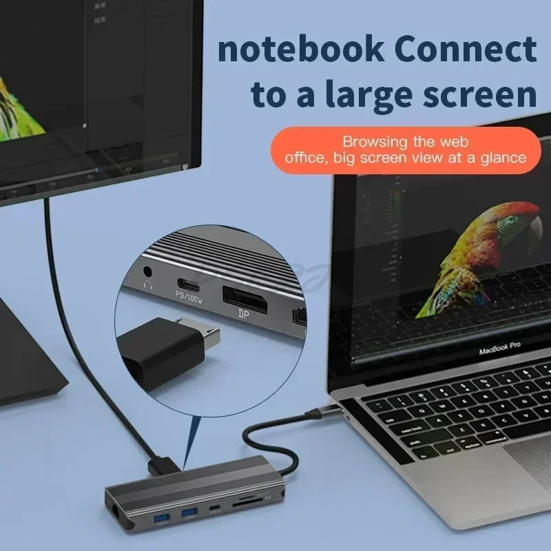 8K Ultra HD Type-C Dock HDMI 2.1 + DP1.4 Multi Tela Espansor de Hub USB Ten em Um - Image 4