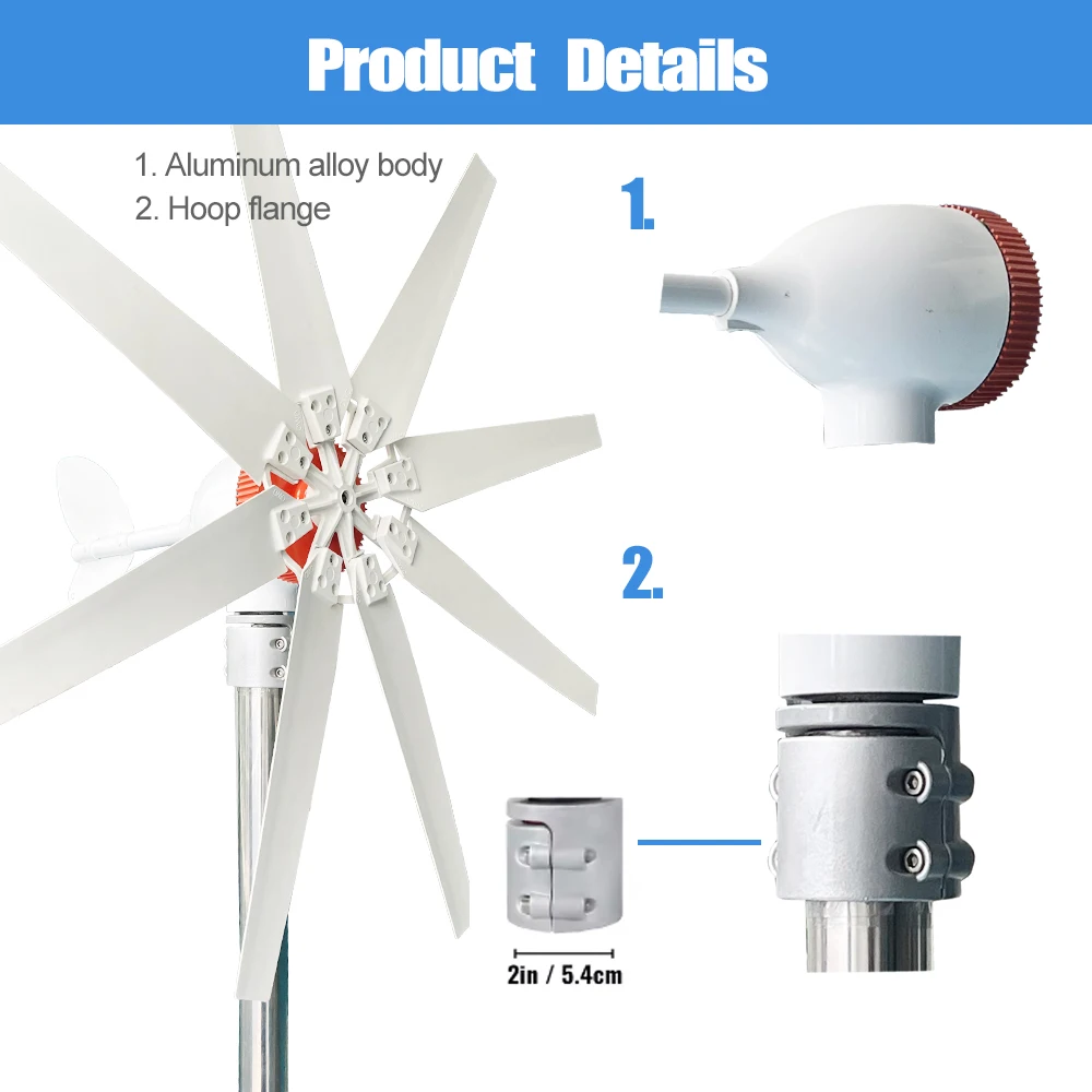 Gerador de turbina eólica horizontal 3000W 12V 24V 48V Pequeno moinho de vento energia livre 220V/110V Fazenda doméstica - Image 2