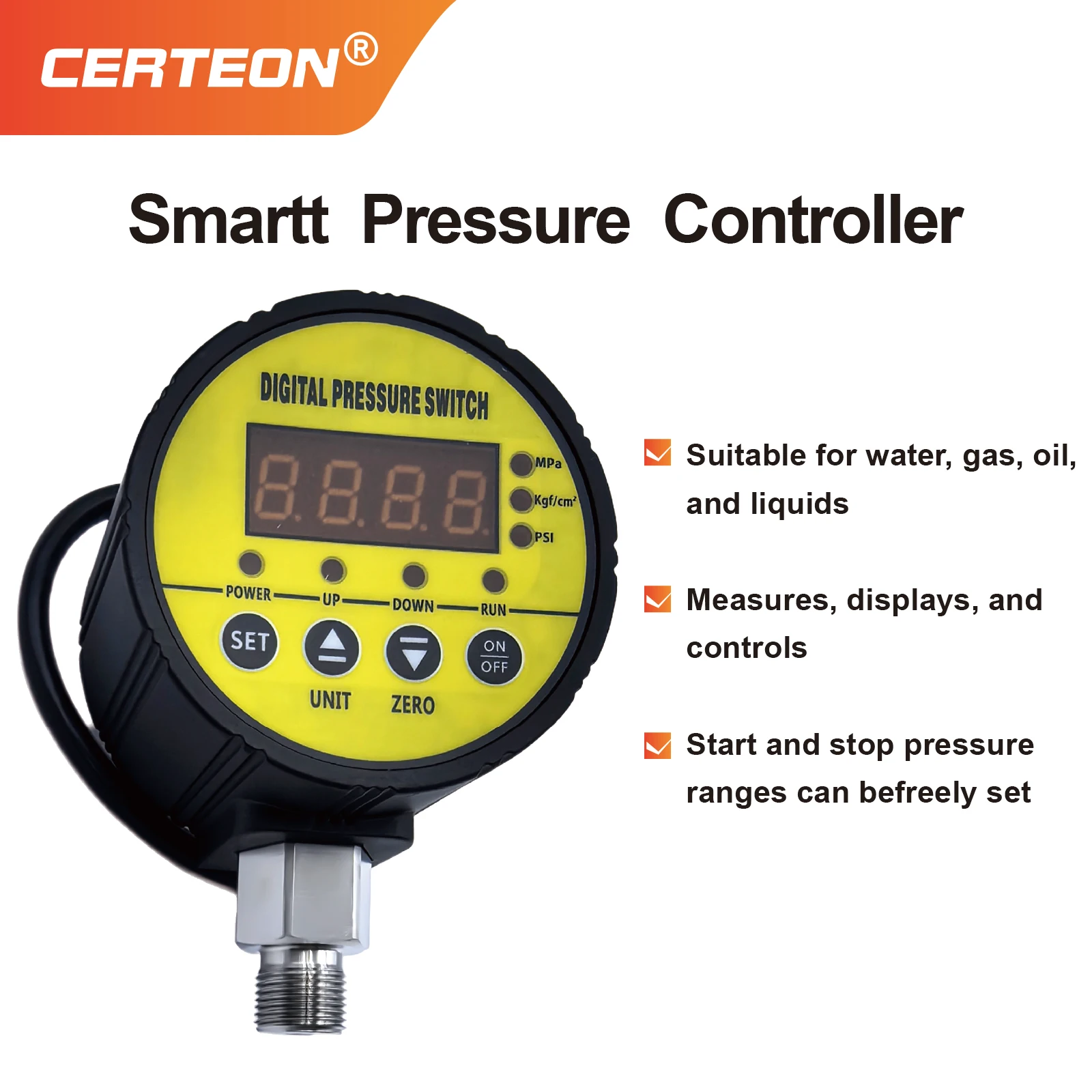 Interruptor de Pressão Digital MD-S828 com Dois Relés 0.1-60MPa Rosca M20 24VDC 220V 380V AC Controle Inteligente para Água Óleo Ar Bombas Industriais com Display LED - Image 3