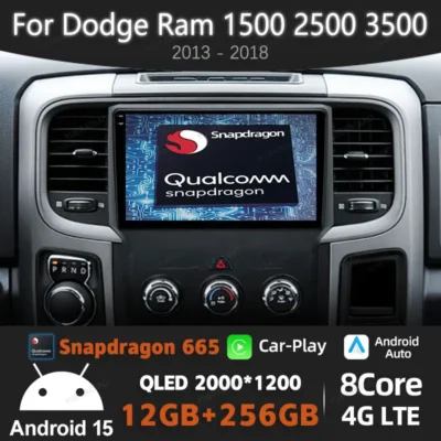Android 15 sem fio carplay rádio do carro automático para dodge ram 1500 2500 3500 2013 - 2018 reprodutor de vídeo multimídia 4g wifi 2din qled bt